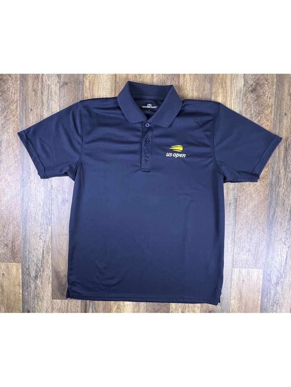 US Open Tennis Golf Polo Shirt Mens Small Blue Vansport Performance Polyester